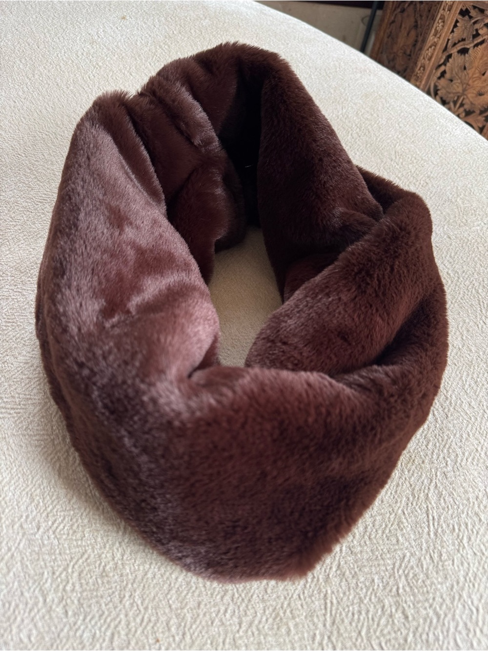Plush Vegan Faux Fur Brown Neck Warmer Round Scarf Women